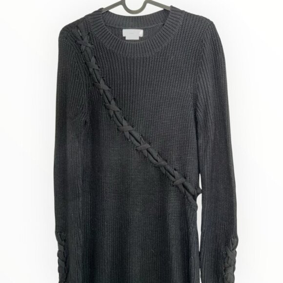 REVOLVE Lovers + Friends Black Sweater Dress Black Cotton Knit Lace Up Detail LS - Picture 4 of 7